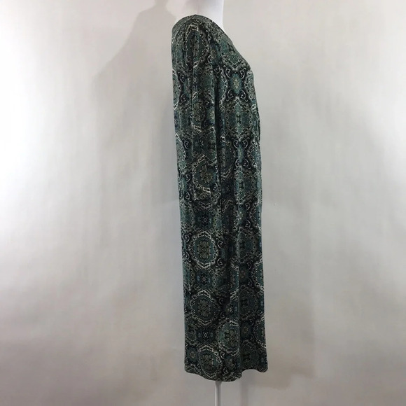 Talbots Green‎ Blue Batik Midi Faux Wrap Dress Womens X 3/4 Sleeve - Picture 2 of 10